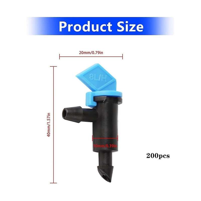 200 Pcs 2 Drip Irrigation Emitters, 8l/h Garden Flag Irrigation Dripper Inline Water Drippers Emitte