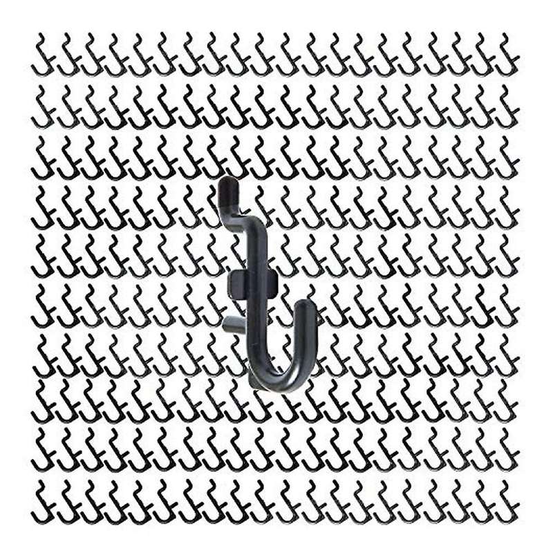 200 Pack Hooks, 1/4 Inch J Peg Hooks Kit for Garage Tool Storage Organizer, Jewelry Hanging (Black)