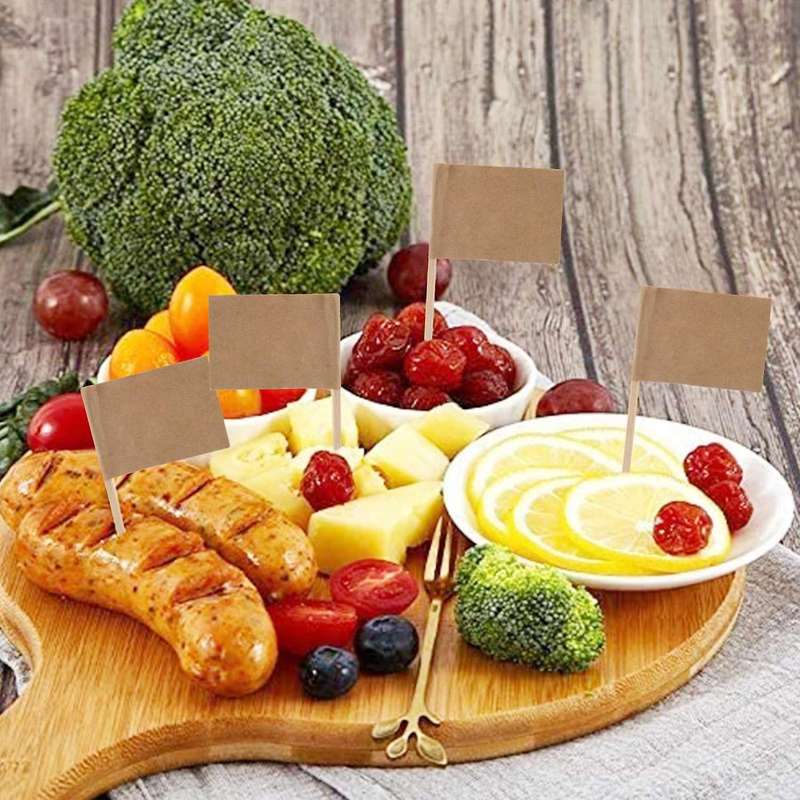200 Pack Blank Toothpick Flags Kraft Paper Flag Picks Cheese Markers for Cupcake, Food, Fruit, Party