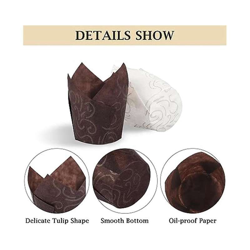 200 Tulip Cake Cups High Temperature Oil-proof Bread Paper Holder Cake Liner Flame Cup Baking Suppli