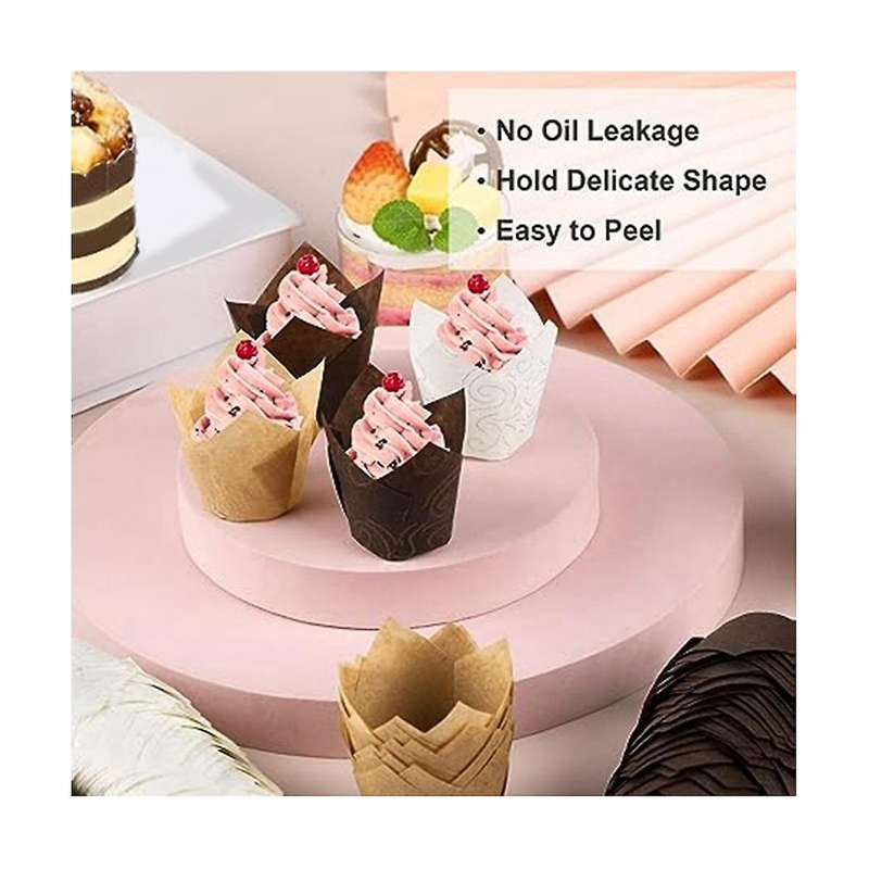 200 Tulip Cake Cups High Temperature Oil-proof Bread Paper Holder Cake Liner Flame Cup Baking Suppli
