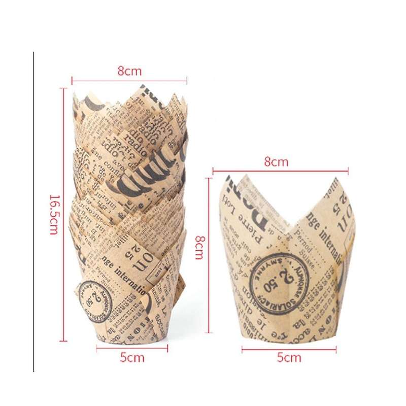 200 Tulip Cake Cups High Temperature Oil-proof Bread Paper Holder Cake Liner Flame Cup Baking Suppli