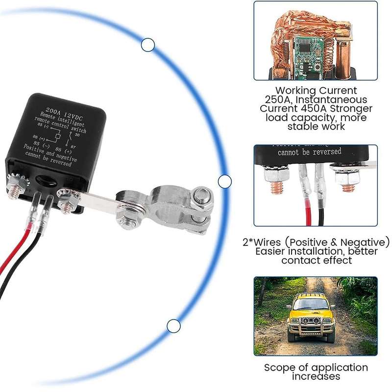 200a 12v Battery Relay Switch Dual Remote Car Battery Disconnect Relay Anti-theft Battery Shut Off