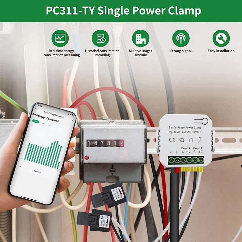 200a Tuya Smart Wifi Energy Meter with 2xcurrent Transformer Clamp 90- 250v Kwh Power Monitor Elect