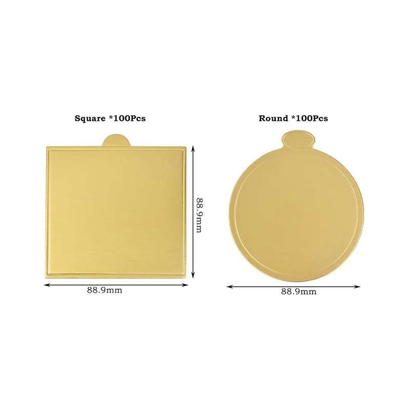 200pc Golden Mousse Mat Bottom Foam Cake Stand Base Boards Paper Board Shape Dessert Tray Cake Decor
