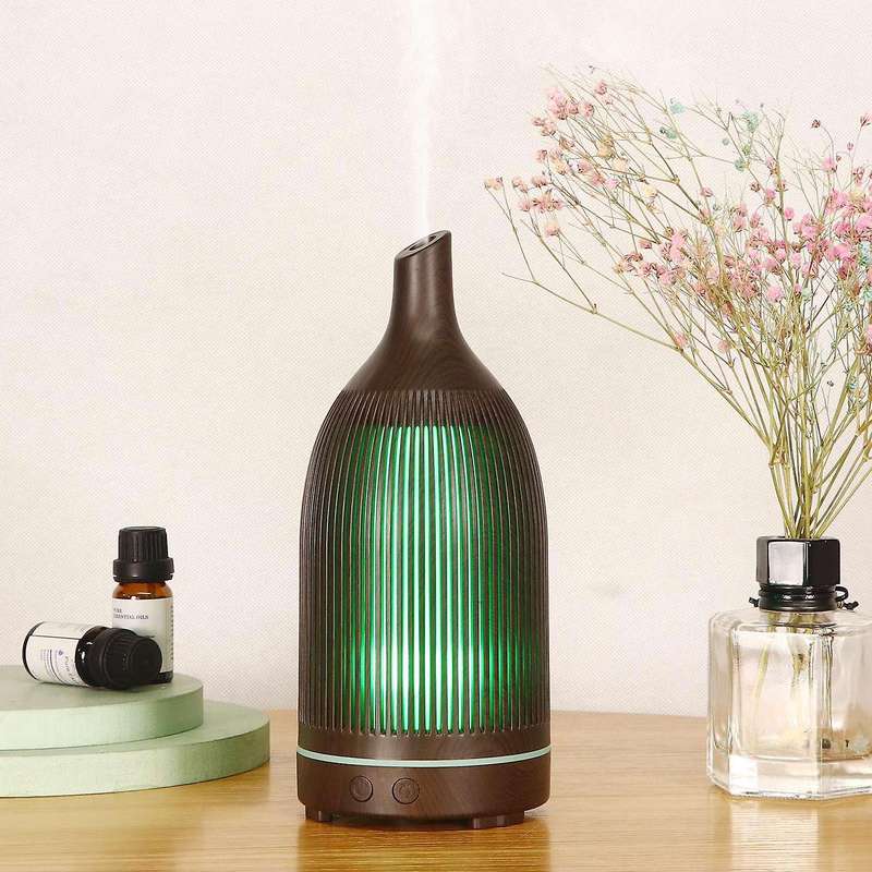 200ML USB Air Humidifier Electric Aroma Diffuser Mist Wood Grain Oil Aroma Mini Have 7 LED Light for