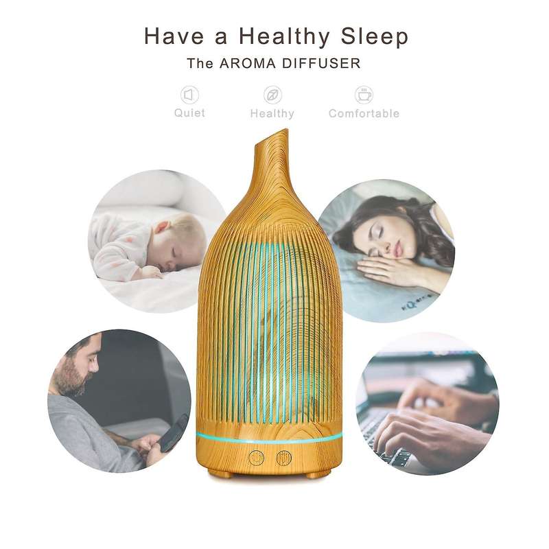200ML USB Air Humidifier Electric Aroma Diffuser Mist Wood Grain Oil Aroma Mini Have 7 LED Light for