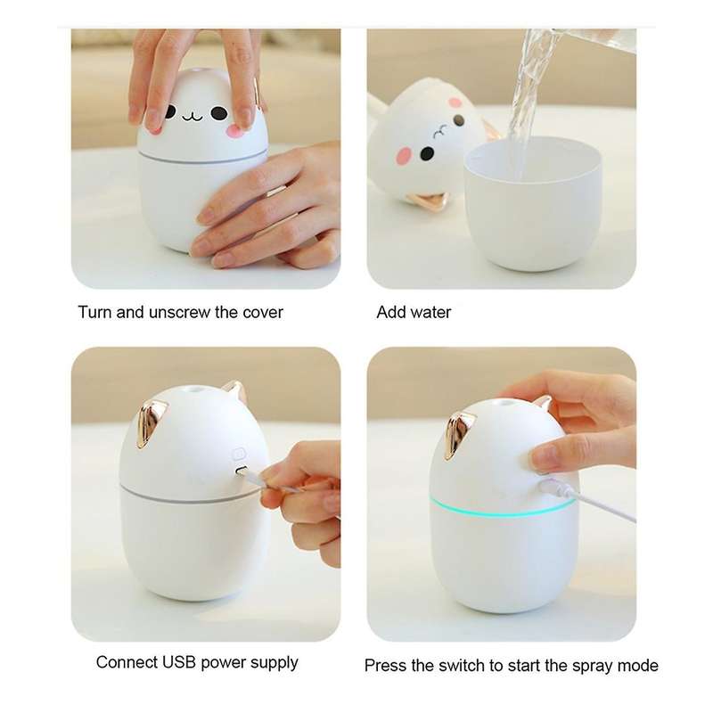 200Ml Air Humidifier Cute Aroma Diffuser with Night Light Cold Mist for Bedroom Car Plants Purifier