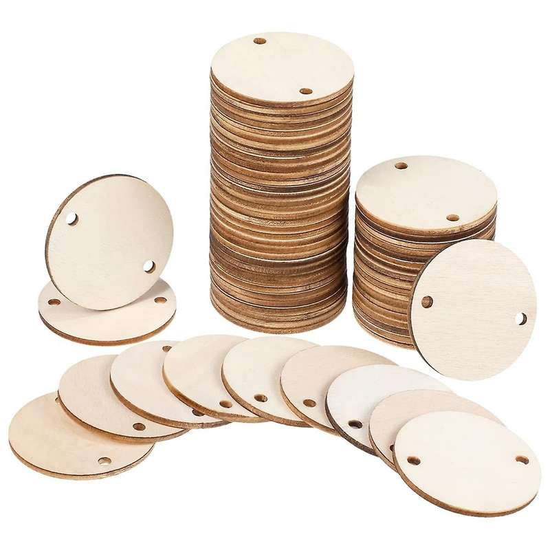 200pcs Circle Wooden Tags Birthday Board Tags with 2 Holes for Birthday Board Chore Board Diy Craft