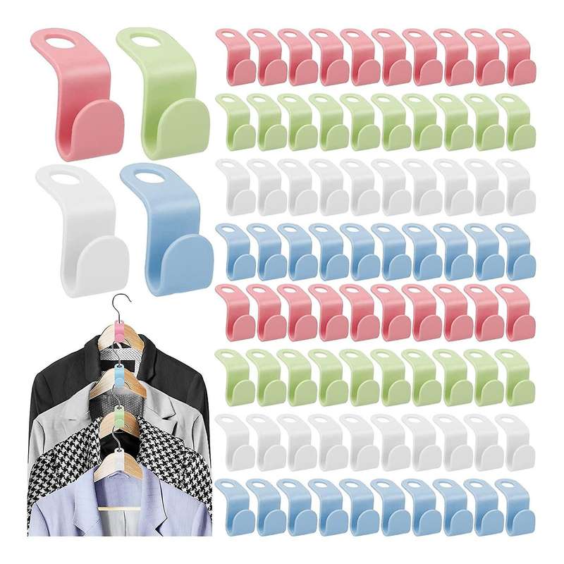200pcs Clothes Hanger Connector Hooks, 4-colors Hanger Extender Hooks, Plastic Cascading Hanger Hoo