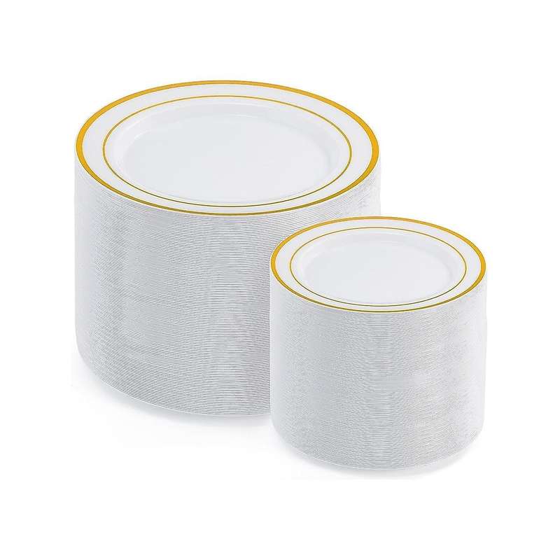 200PCS Gold Plastic Party Plate Disposable, Premium Plastic Plate Dinner Plates Appetizer Plates fo