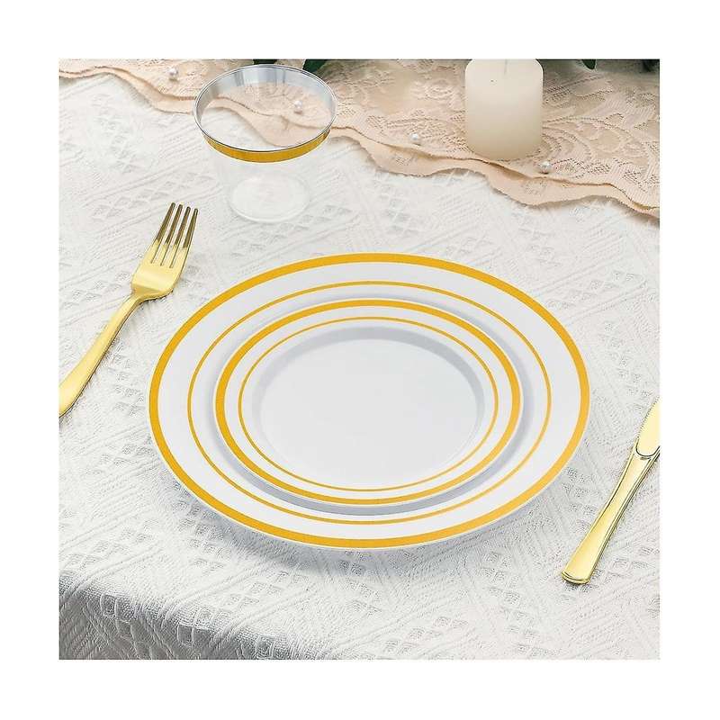 200PCS Gold Plastic Party Plate Disposable, Premium Plastic Plate Dinner Plates Appetizer Plates fo