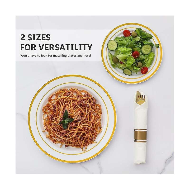 200PCS Gold Plastic Party Plate Disposable, Premium Plastic Plate Dinner Plates Appetizer Plates fo