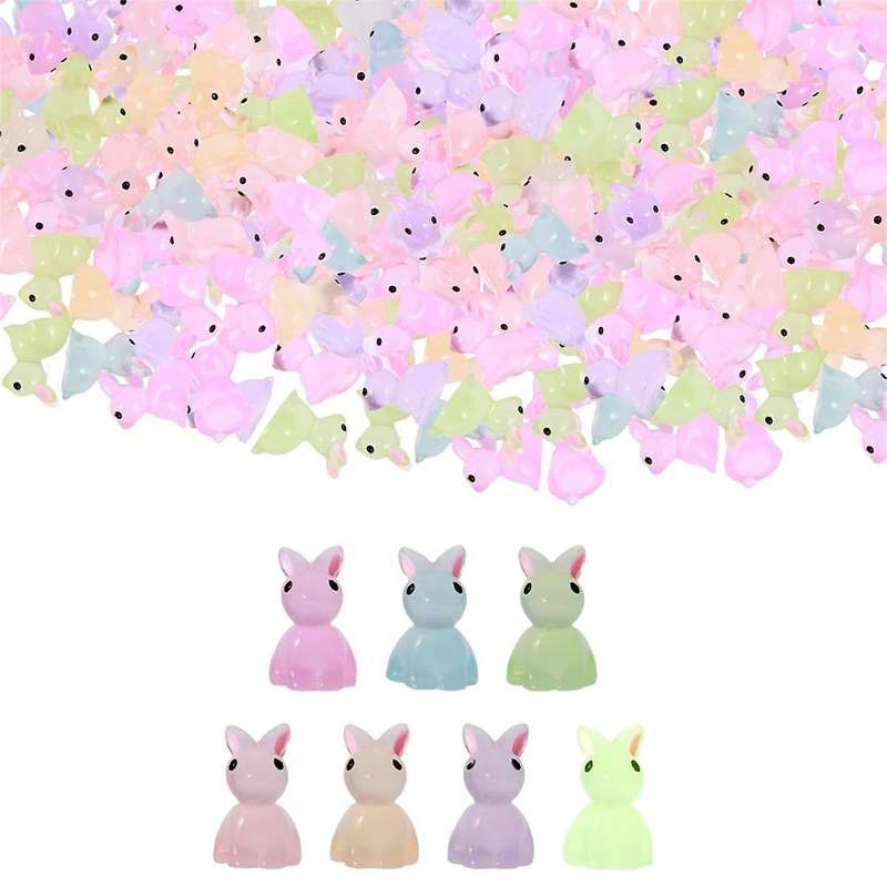 200PCS Mini Luminous Rabbit Luminous Mini Resin Bunny Miniature Rabbit Figurines Glow in the Miniat