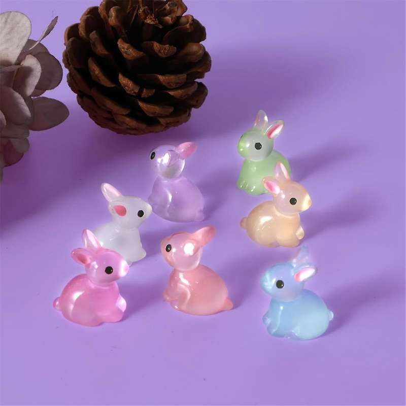 200PCS Mini Luminous Rabbit Luminous Mini Resin Bunny Miniature Rabbit Figurines Glow in the Miniat