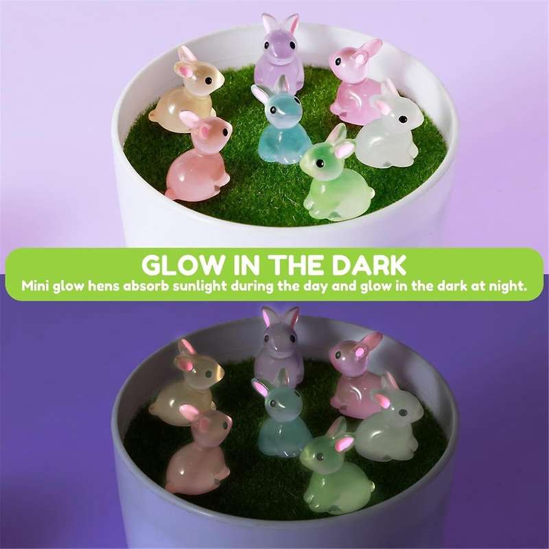 200PCS Mini Luminous Rabbit Luminous Mini Resin Bunny Miniature Rabbit Figurines Glow in the Miniat