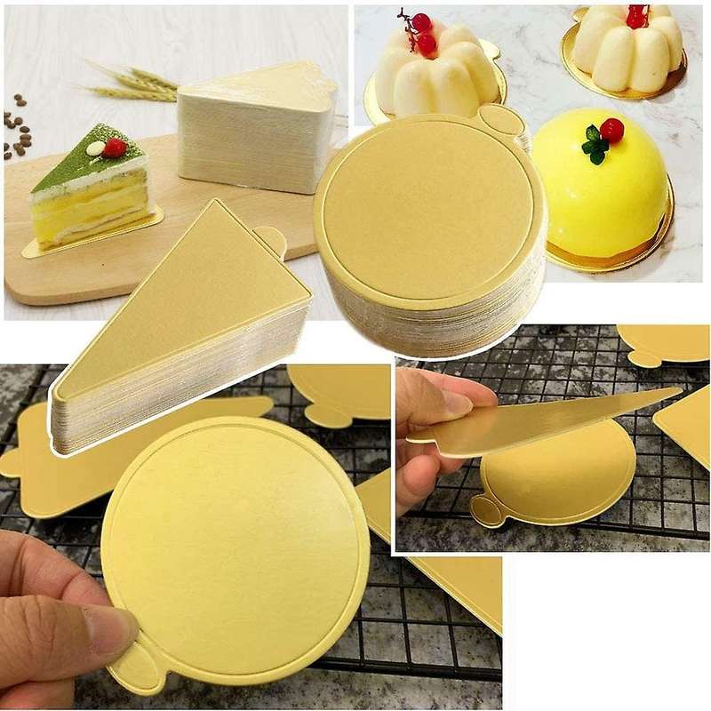 200pcs Mini Round Triple-cornered Golden Cardboard Cake Base Sets,gold Mousse Cake Cardboard Set,cu