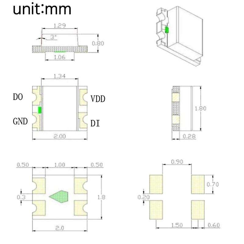 200pcs Ws2812 2020 Led Chip 4pins Mini White Pcb Addressable Digital Rgb Full Color Led Chip Dc5v F