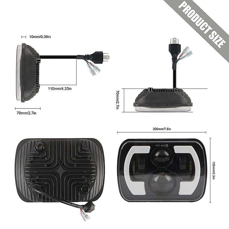 200W 7X6Inch 5X7Inch C-Shape LED Headlight Car Light for Wrangler YJ XJ Car Accessories