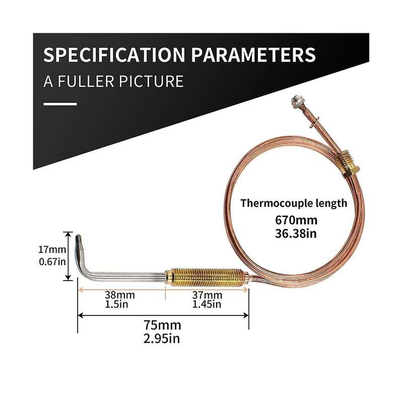 2023 Elbow 670mm Gas Stove Thermocouple Heater Part Universal Fireplace Replacement Digital Tempera