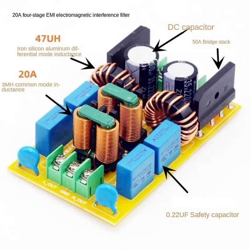 20A EMI Electromagnetic Interference Power Filter Four Stage EMC Frequency Power Filtering for Audio