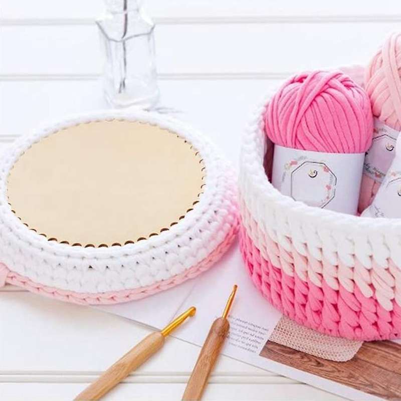 20cm Natural Wooden Basket Bottom with Hole, Circle Blank Wood Base for Diy Knitting Crochet Bag Bo