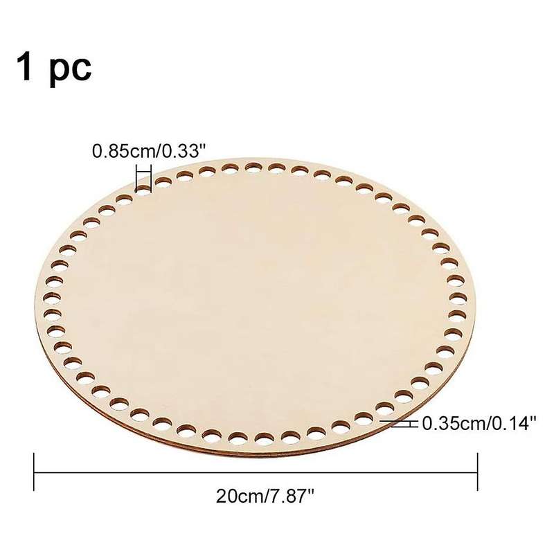 20cm Natural Wooden Basket Bottom with Hole, Circle Blank Wood Base for Diy Knitting Crochet Bag Bo