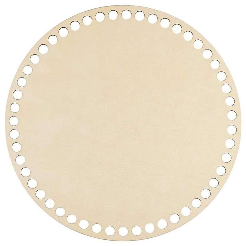 20cm Natural Wooden Basket Bottom with Hole, Circle Blank Wood Base for Diy Knitting Crochet Bag Bo