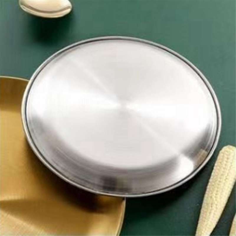 20cm Stainless Steel Bone Spitting Dish Silver Shallow Tray Metal Dining Disc Round Plate Dessert Ta