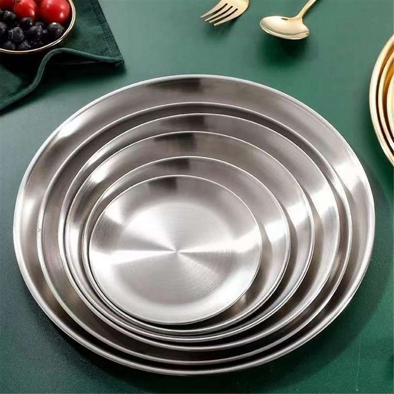 20cm Stainless Steel Bone Spitting Dish Silver Shallow Tray Metal Dining Disc Round Plate Dessert Ta