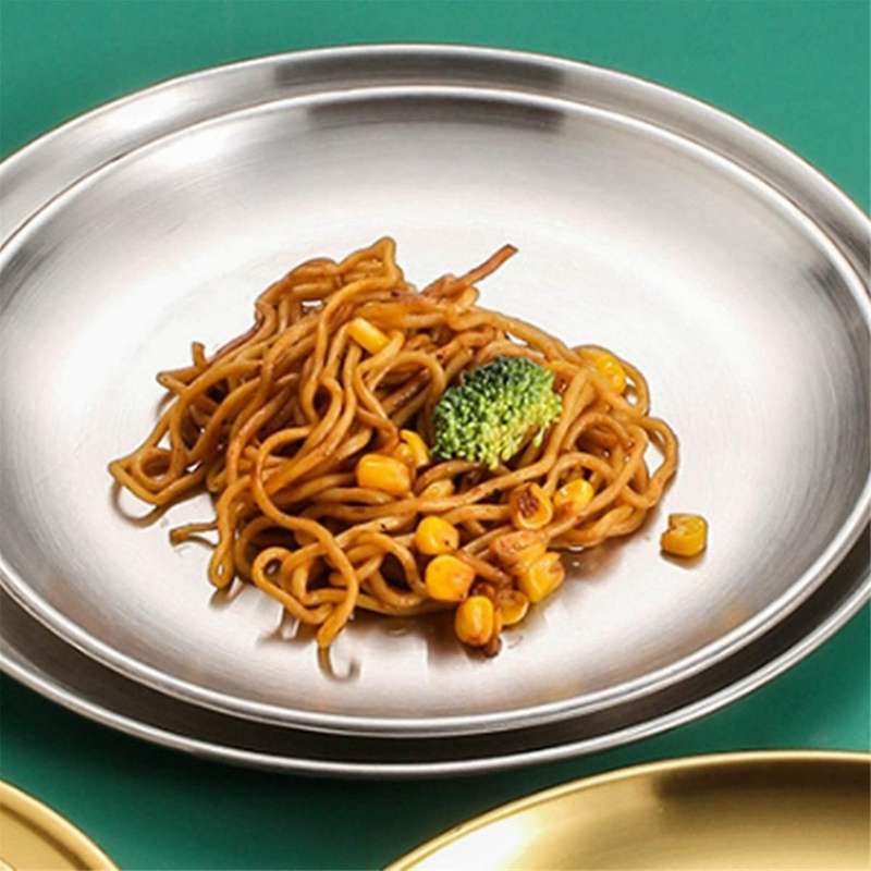 20cm Stainless Steel Bone Spitting Dish Silver Shallow Tray Metal Dining Disc Round Plate Dessert Ta