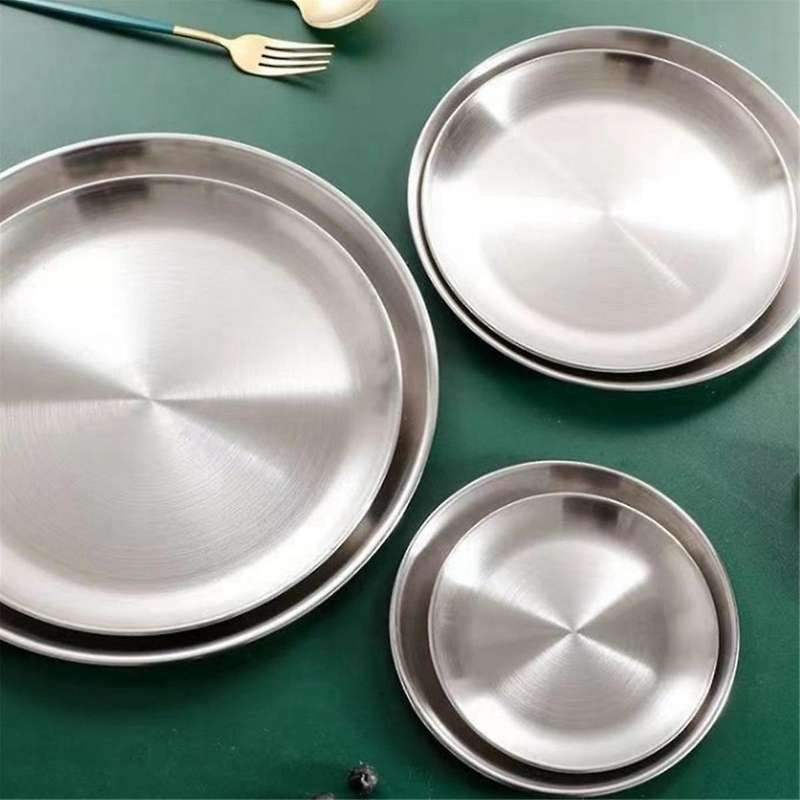20cm Stainless Steel Bone Spitting Dish Silver Shallow Tray Metal Dining Disc Round Plate Dessert Ta