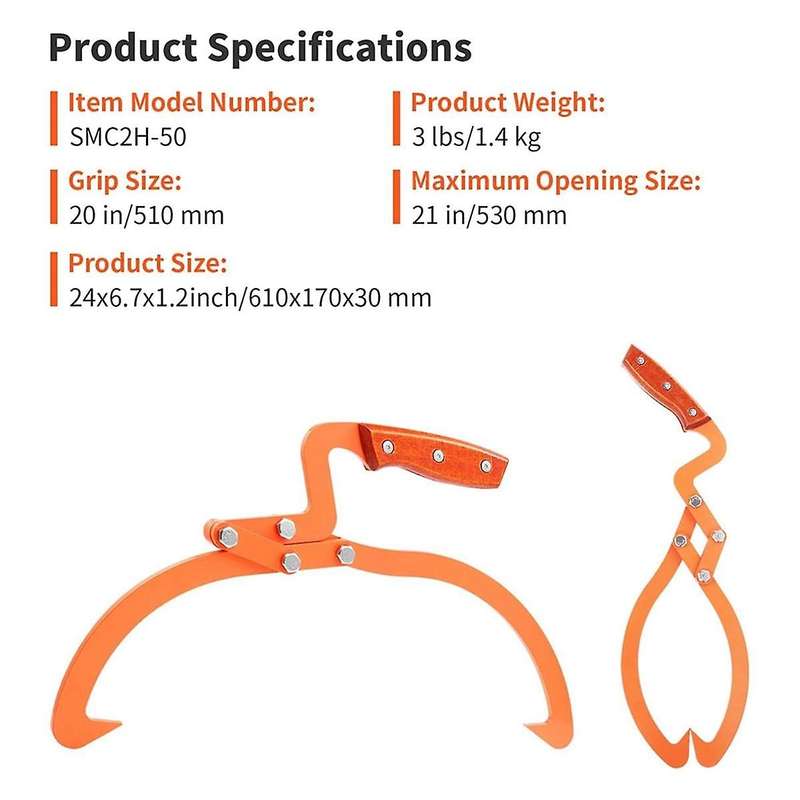 20inch Log Tongs Loads Up to 110 Lbs 2 Claw Skidding Tongs Non- Grip Loading Capacity, Dragging & Ca