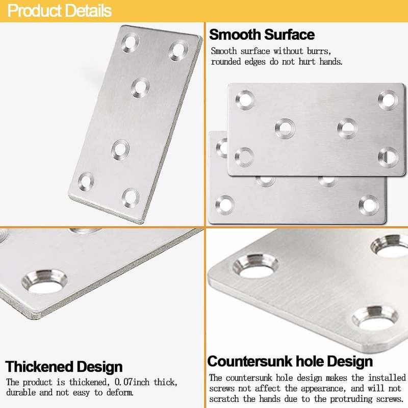 20pack 3x1.5inch Flat Mending Plates Flat Bracket,stainless Steel Mending Joining Plates Repair Fix