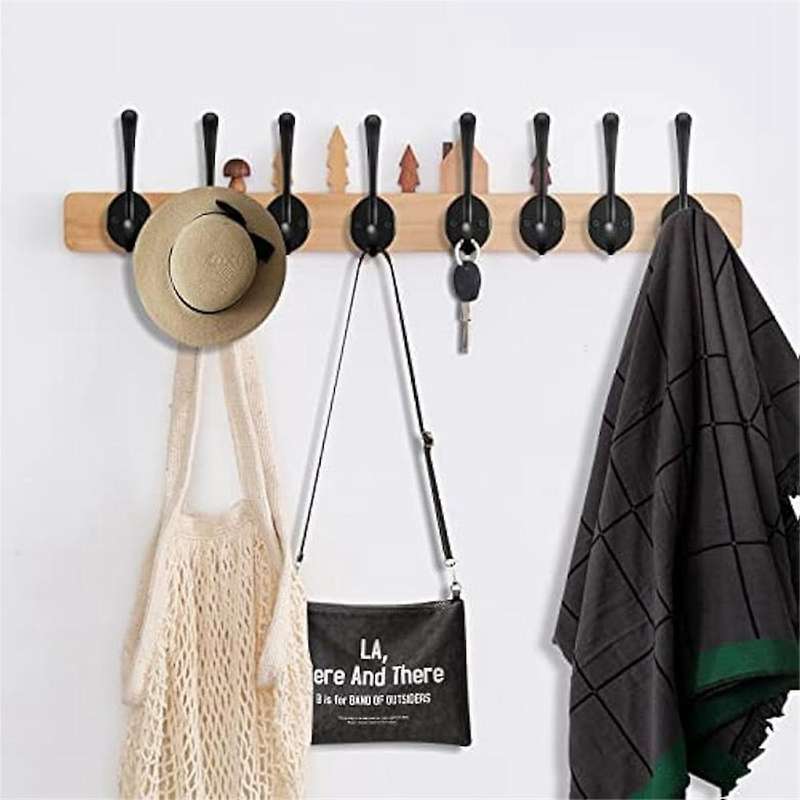 20pack Black Wall Hooks for Hanging, Metal Coat Hooks Wall Mounted, Retro Double Hooks Heavy Duty Ha