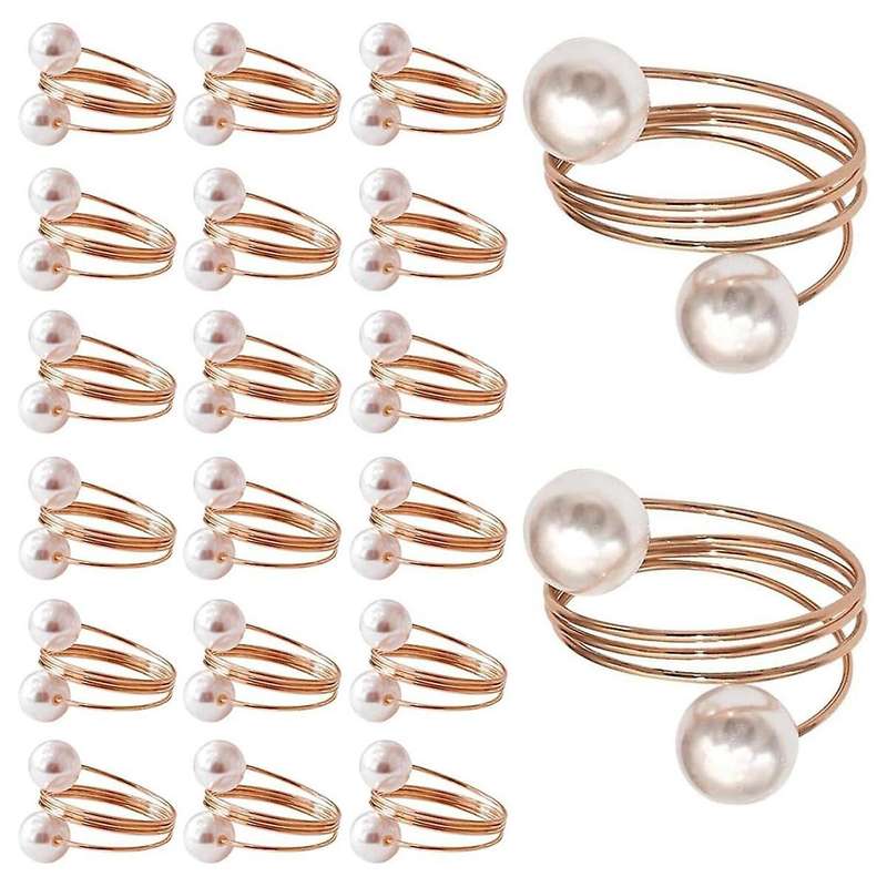 20pack Rose Gold Napkin Rings, Pearl Napkin Ring Set, Metal Spring Napkin Holder Table , Napkin Ring