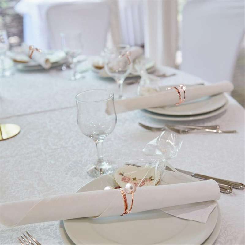 20pack Rose Gold Napkin Rings, Pearl Napkin Ring Set, Metal Spring Napkin Holder Table , Napkin Ring