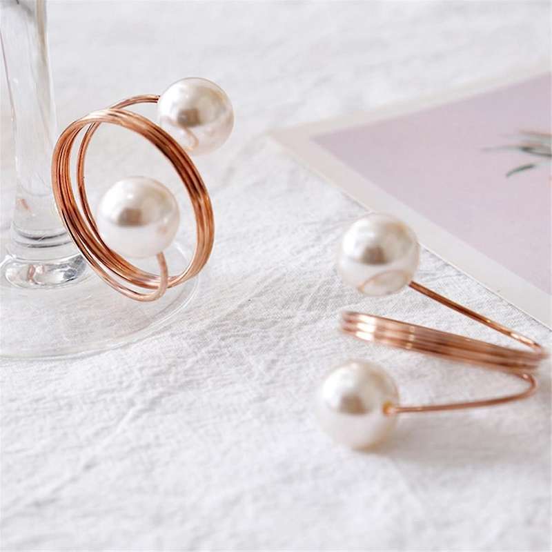 20pack Rose Gold Napkin Rings, Pearl Napkin Ring Set, Metal Spring Napkin Holder Table , Napkin Ring