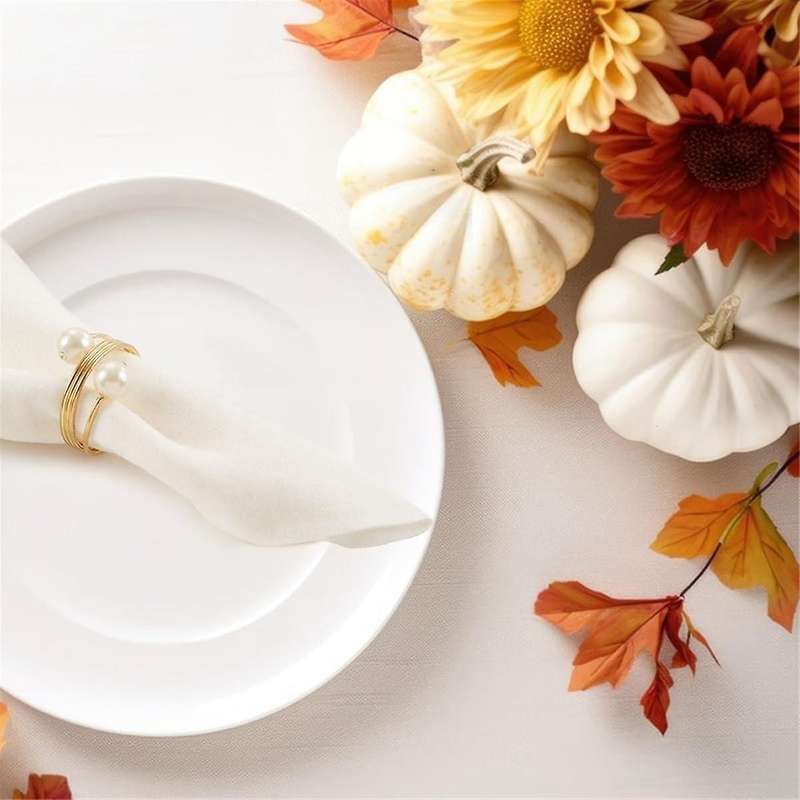 20pack Gold Napkin Rings, Pearl Napkin Ring Set, Metal Spring Napkin Holder Table , Napkin Ring Buck
