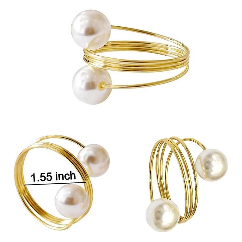 20pack Gold Napkin Rings, Pearl Napkin Ring Set, Metal Spring Napkin Holder Table , Napkin Ring Buck