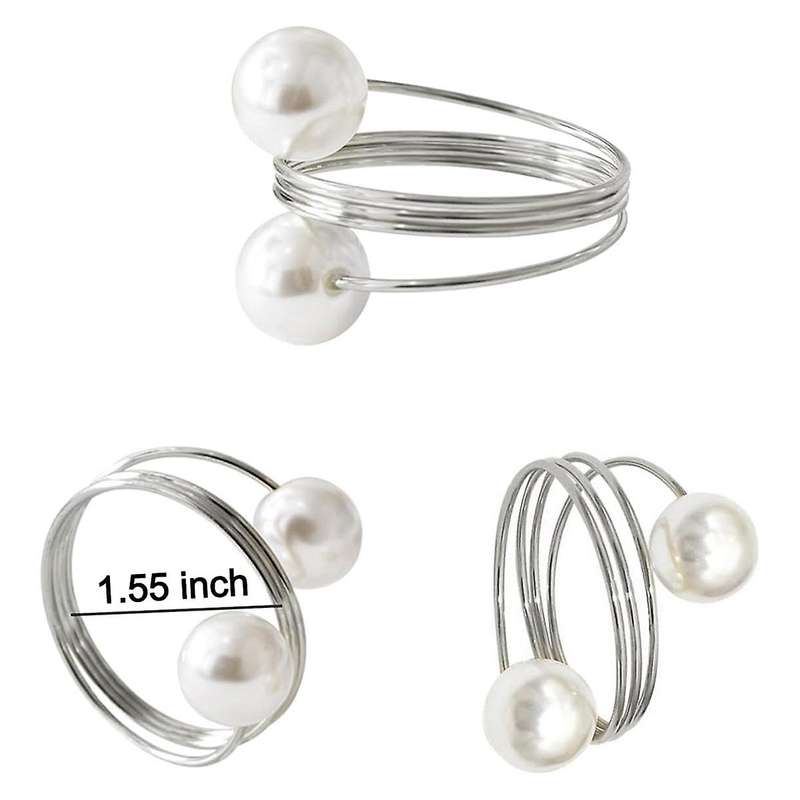 20pack Silver Napkin Rings, Pearl Napkin Ring Set, Metal Spring Napkin Holder Table , Napkin Ring Bu
