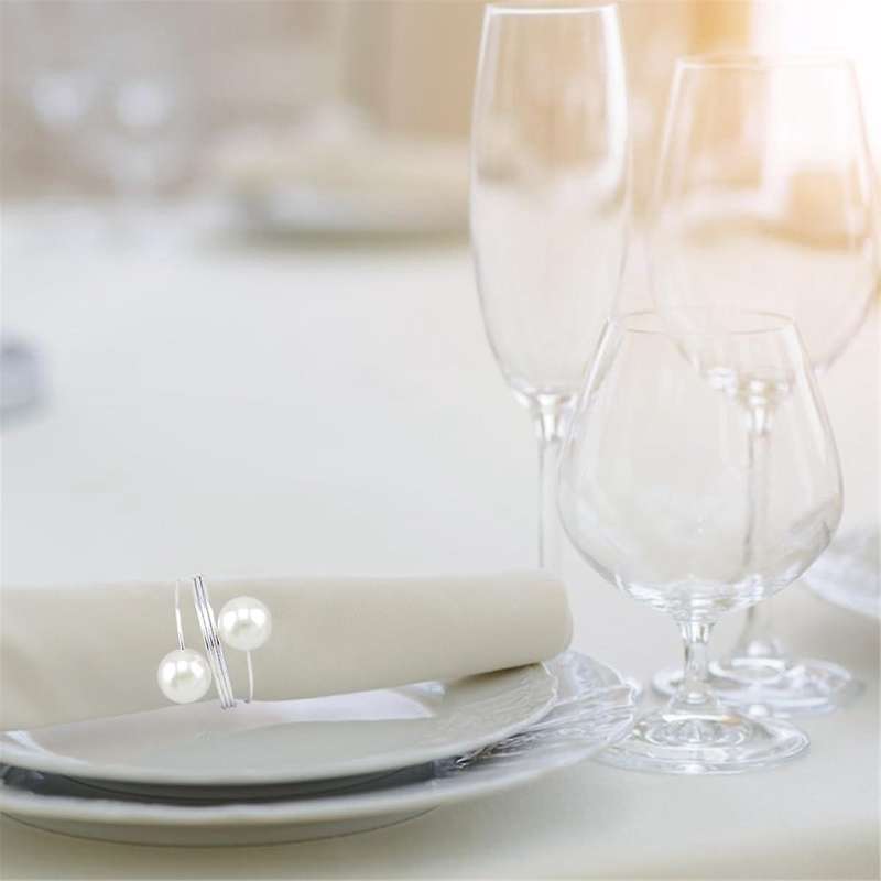 20pack Silver Napkin Rings, Pearl Napkin Ring Set, Metal Spring Napkin Holder Table , Napkin Ring Bu
