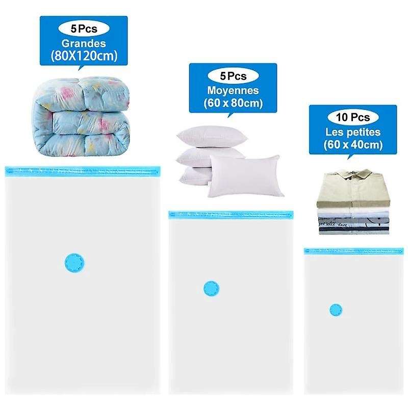 20PC Transparent Vacuum Bag Home Organizer Border Foldable Clothes Vacuum Bag Seal Compressed Travel