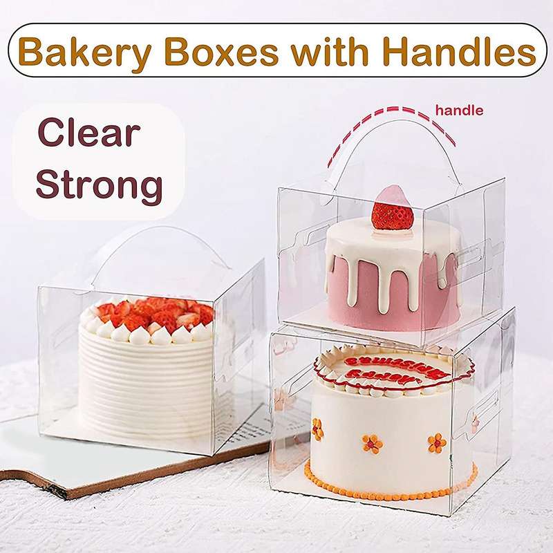 20pcs 13x13x13cm Clear Cake Boxes with Handles & Cake Boards, Forcakes, Desserts, and Cupcakes , Pa