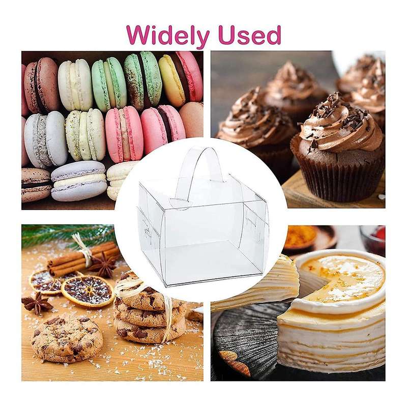 20pcs 13x13x13cm Clear Cake Boxes with Handles & Cake Boards, Forcakes, Desserts, and Cupcakes , Pa