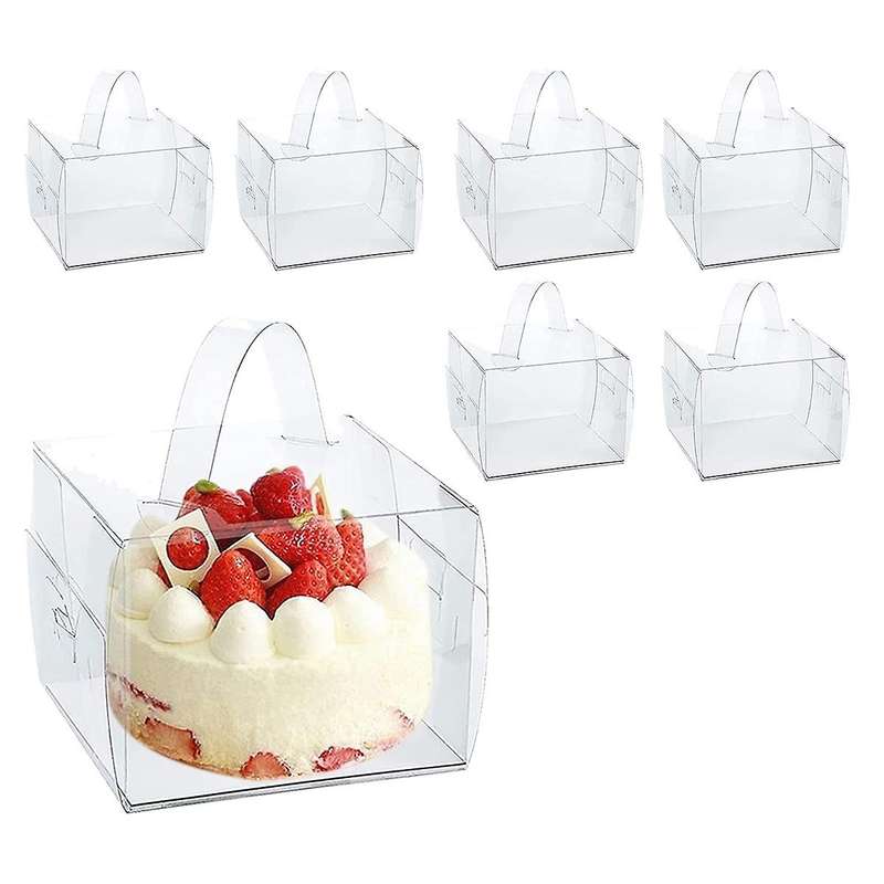 20pcs 13x13x13cm Clear Cake Boxes with Handles & Cake Boards, Forcakes, Desserts, and Cupcakes , Pa
