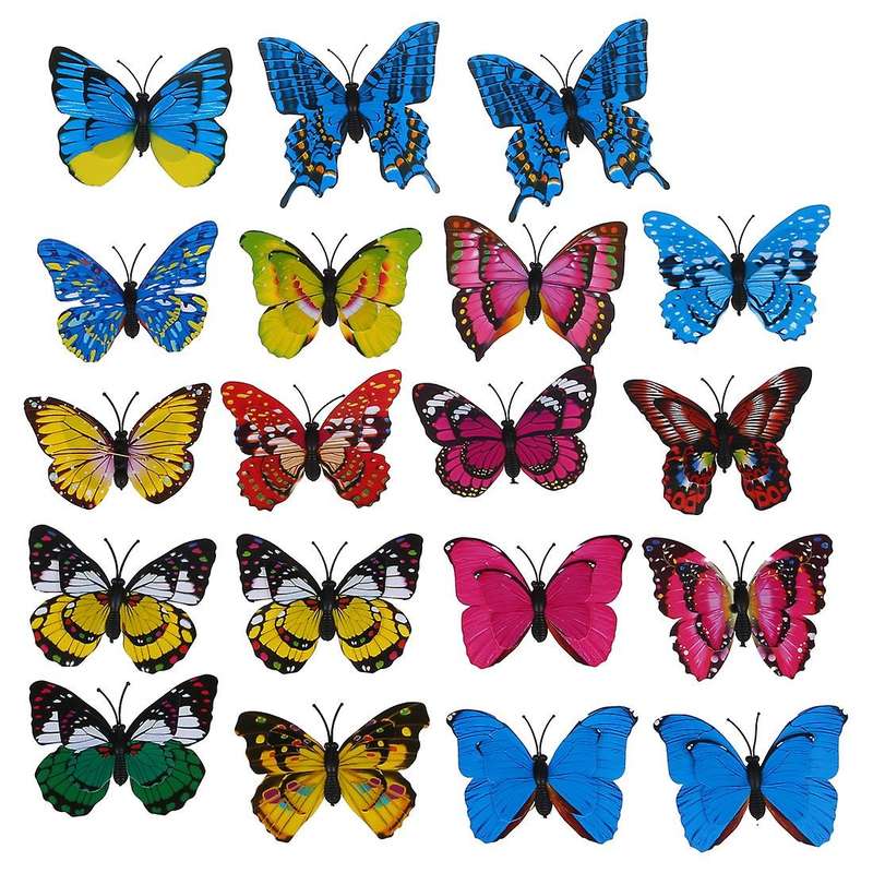 20pcs 7cm 3D Artificial Butterfly Pin Clip Double Wing for Home Christmas Wedding Decoration, Color