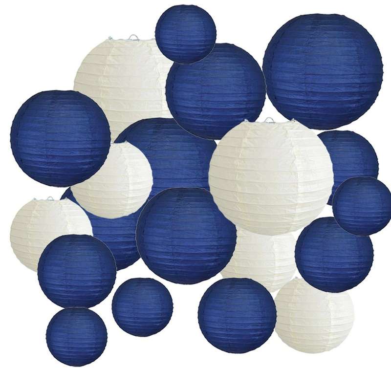 20pcs 6 Inch-12 Inch Paper Lanterns Assort with Size Navy Blue Beige Paper Lantern Lampion for Wedd