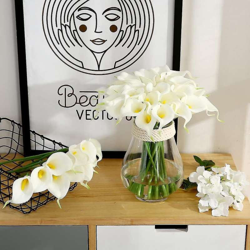 20pcs Artificial Calla Lily Artificial Flowers Bouquet with Stem for Wedding, Home, Party, Office A