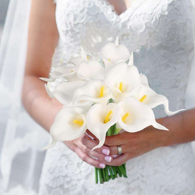 20pcs Artificial Calla Lily Artificial Flowers Bouquet with Stem for Wedding, Home, Party, Office A